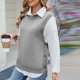 thumbnail image 5 of WRKEKC Sweaters for Women Autumn Winter Casual Sleeveless Solid Color Knit Vest with Round Neck Button Detail Open Front Slit Design for Layering Over Tops, 5 of 8