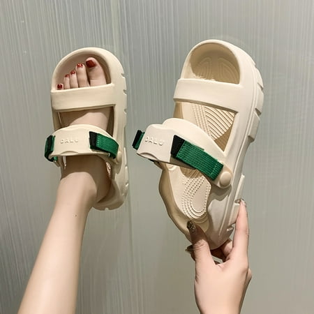 

Women‘s Platform Open Toe Sandals Solid Color Hook & Loop Non-slip Slides Shoes Outdoor Versatile Slippers