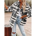 thumbnail image 4 of Chaqueta de Franela A Cuadros para Mujer, Ideal para Otoño Camisa de Larga con Botones y Bolsillos Laterales Negro L, 4 of 7