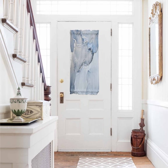 Marble Blue Door Curtains for Door Window, French Sidelight Front Back Door Curtains With Tieback, Modern Abstract Ink Painting Luxury Kitchen Rod Pocket Drapes Panel, 25"x40"