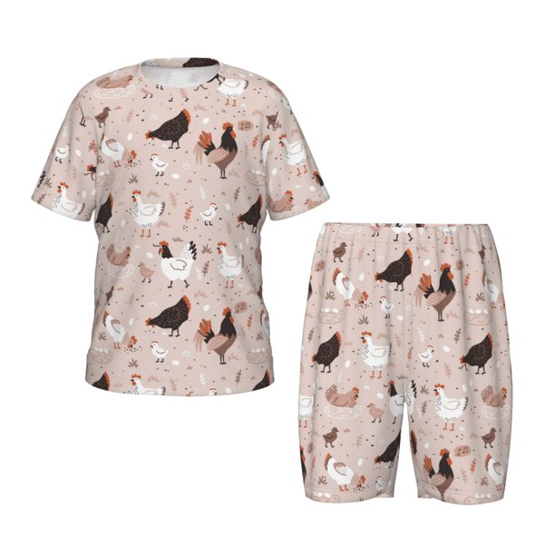 Balery Funny Chicken Conjunto de Pijama Infantil de Manga Corta con Estampado – Ropa de Dormir de Algodón Suave-3X-Large