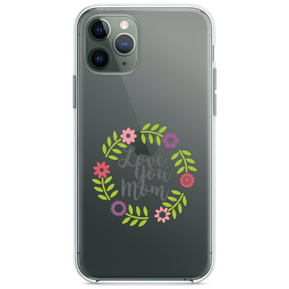 DistinctInk Clear Shockproof Hybrid Case for iPhone 11 Pro (5.8" Screen) - TPU Bumper Acrylic Back Tempered Glass Screen Protector - Love You Mom - Floral Border