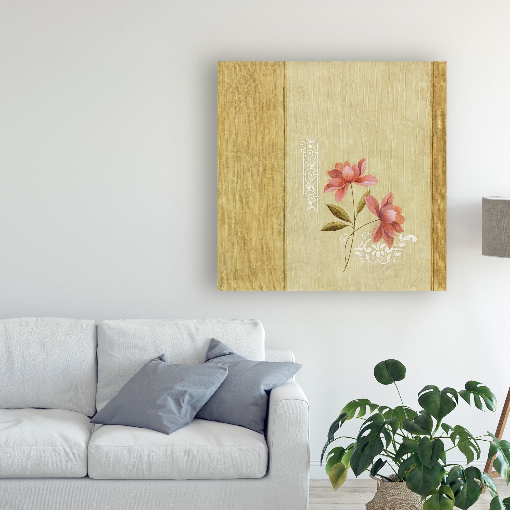 Trademark Fine Art 'Pink Flowers Abstract Beige' Canvas Art by Pablo Esteban