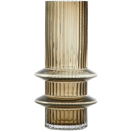 Beautiful 8.5" Tall Ribbed Oyster Gray Tubular Glass Vase by Drew Barrymore, 3.93" D