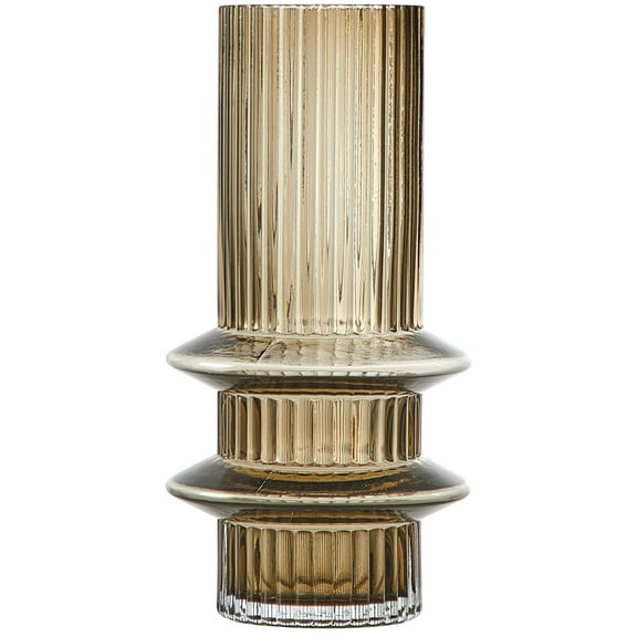 Beautiful 8.5" Tall Ribbed Oyster Gray Tubular Glass Vase by Drew Barrymore, 3.93" D