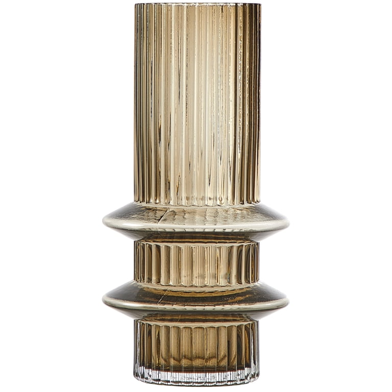 Beautiful by Drew Barrymore 8.5" Ribbed Glass Vase, Oyster Gray photo 1