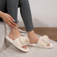 thumbnail image 5 of Xfvqtps Fluffy Slippers for Women Bow Decor Winter Warm Open Toe Slip on Furry Cozy Indoor and Outdoor Plush Shoes White, 5 of 9