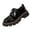 #056-Black, variant on Women's Fashion Casual Loafers - Solid Color Block Heel Lace-Up Design with Round Toe for Retro British Style Large Size Footwear