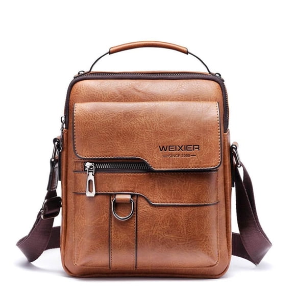 Liamobondopolis Vintage Durable Scratch-Resistant Men's Leather Crossbody Satchel Bag, Brown