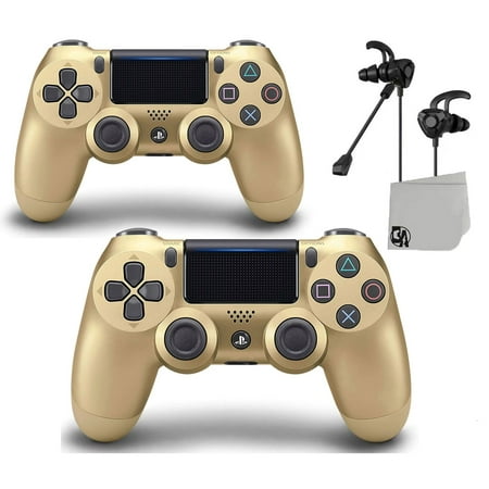 PS4 Wireless Gold Blue DualShock 2 Controller Bundle - Like New With Earbuds BOLT AXTION