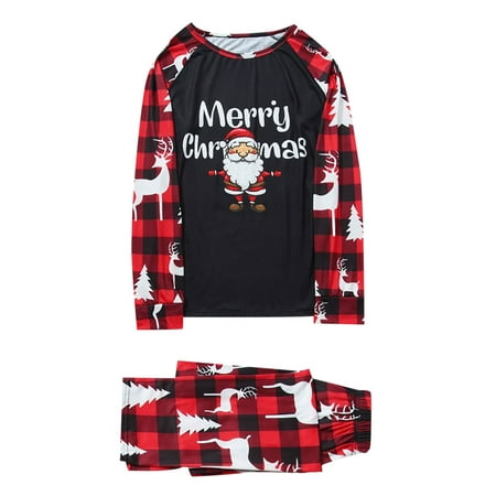 

Ruhiku GW Matching Family Christmas Pajamas Set Christmas Pjs for Family Set Red Plaid Top and Long Pants Sleepwear Sets Black S