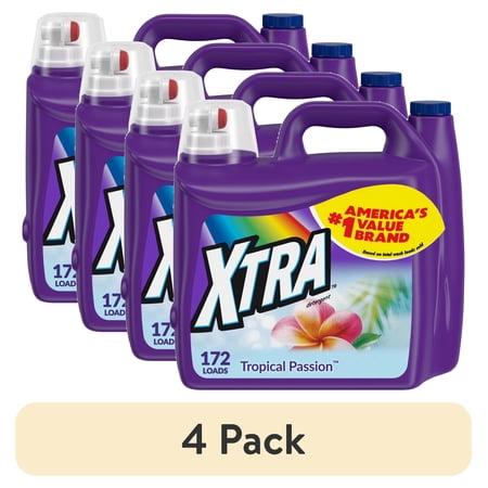(4 pack) Xtra Tropical Passion, 172 Loads Liquid Laundry Detergent, 206.4 fl oz