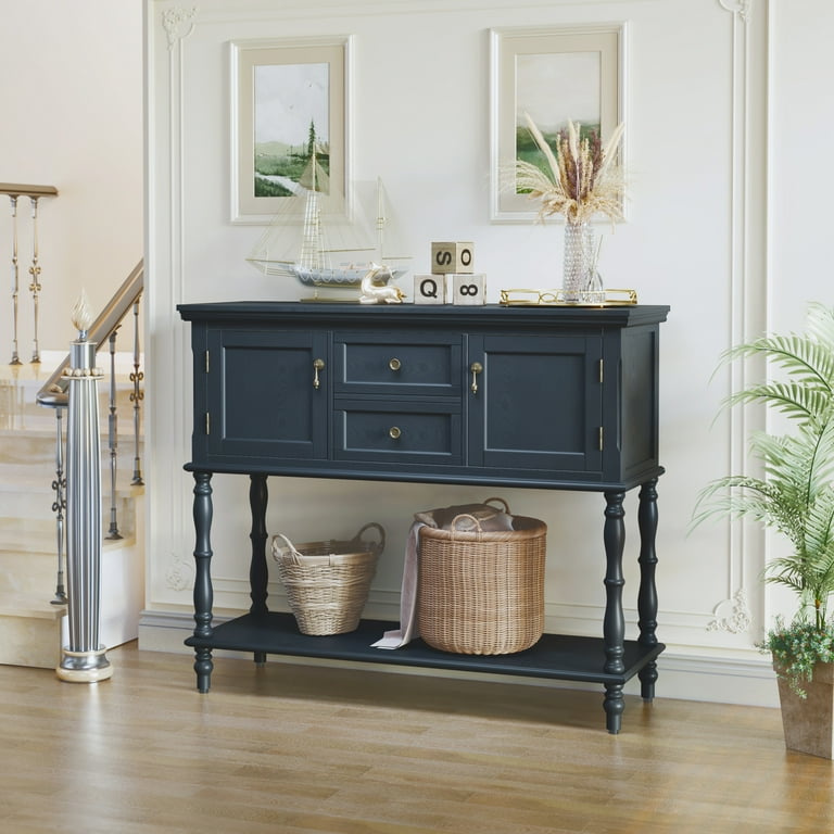 HLR 42" Farmhouse Console Table, Navy With Storage photo 8