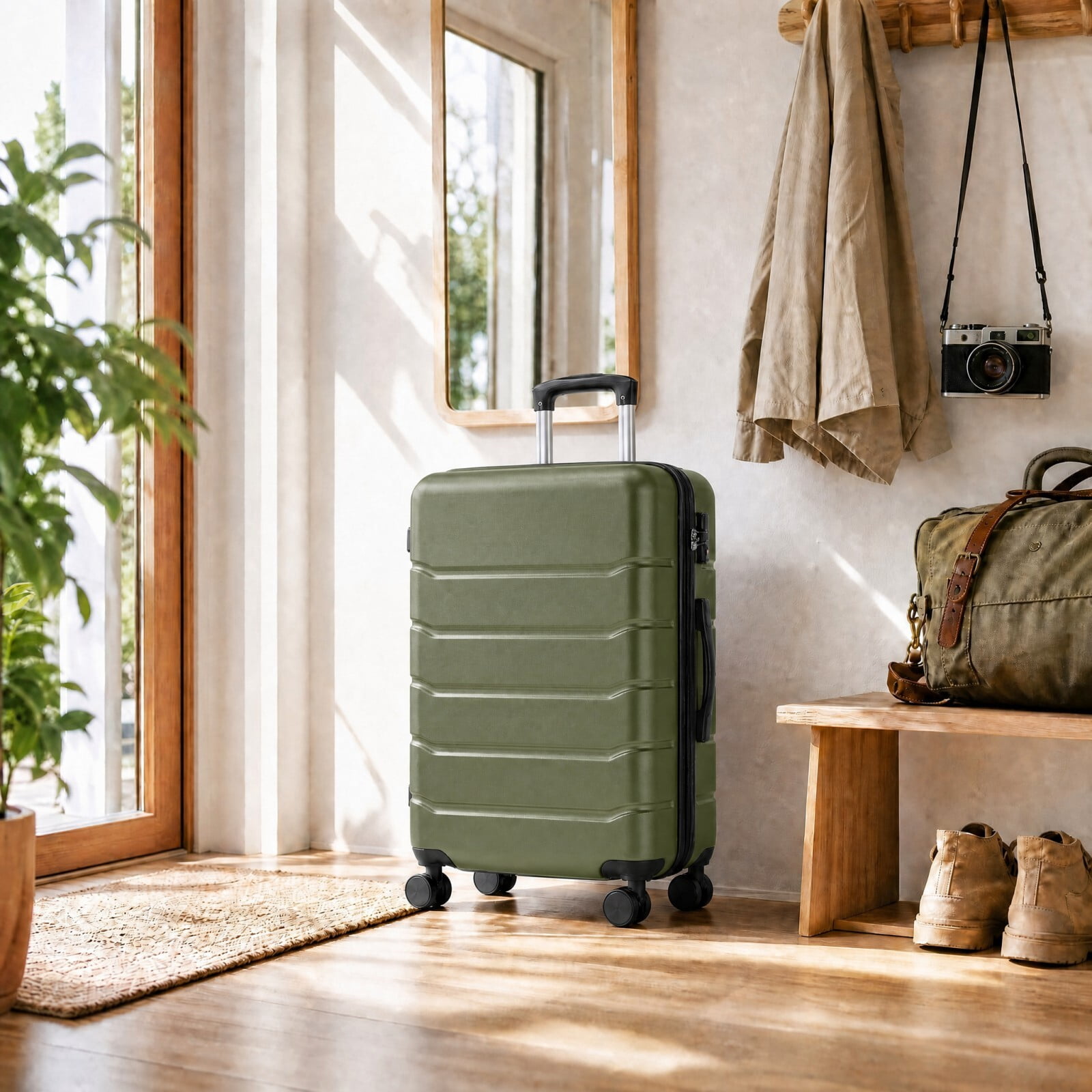 Kelno Carry On Luggage with Spinner Wheels ABS Hard Shell Suitcase Expandable Rolling Luggage with TSA Lock, Green