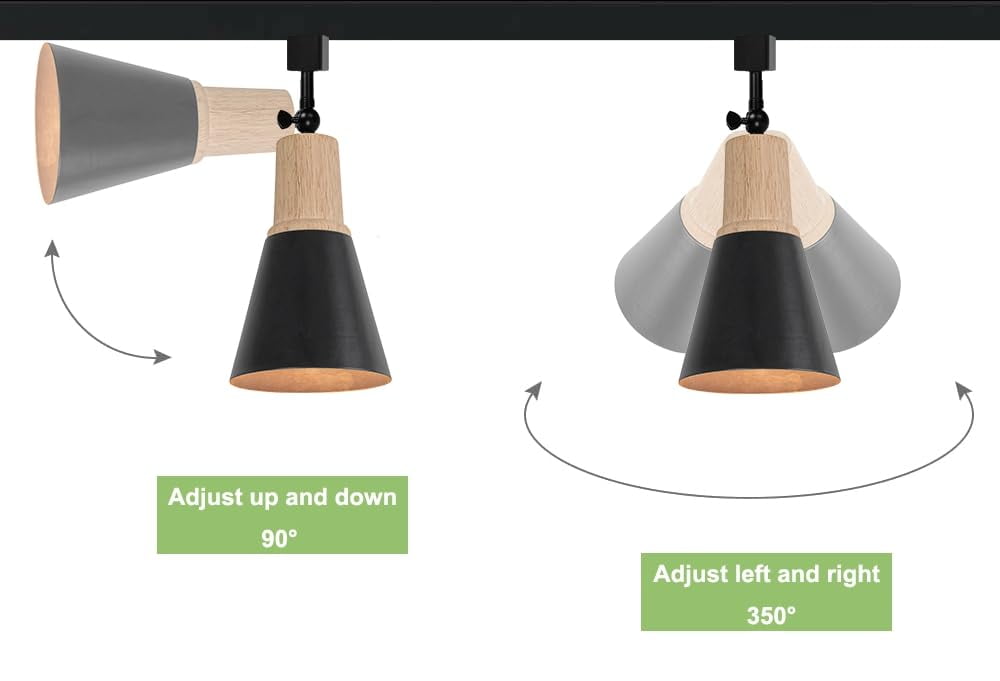 KAYYELAMP 3-Pack H System Adjustable Titl Angle Track Lighting Full Spectrum 6000K 25W Bulb Wood Base Black Metal Shade Vintage Design for Farmhouse Kitchen Plant Rooms