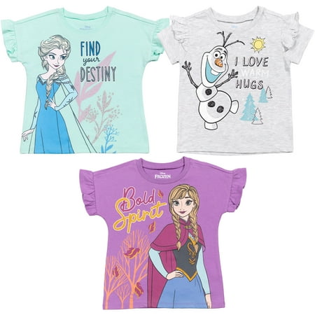 

Disney Frozen Elsa Princess Anna Toddler Girls 3 Pack Graphic T-Shirts Purple/Blue/Grey 5T