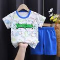 thumbnail image 2 of Pyjama Bebe Garcon Summer Cartoon Dinosaur Car Prints Kids Baby Thin Breathable Soft Cotton T Shirt Shorts Outfit Pyjama Bébé White 7 Years-8 Years, 2 of 7