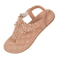 thumbnail image 6 of Xucatan Women's Floral Applique Flat Sandals, Lace Embellished Thong Beach Shoes with Rhinestone Accent, Adjustable Slingback Strap Casual Summer Footwear, Bohemian Design for Spring Outdoor Gift, 6 of 8