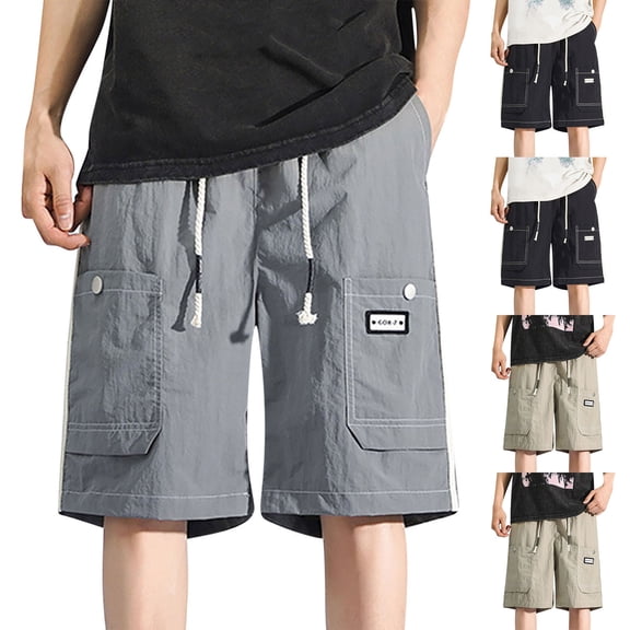Akafmk Mens Waist Cargo Shorts Solid Color Adjustable Waistband Work Pants XXXXL