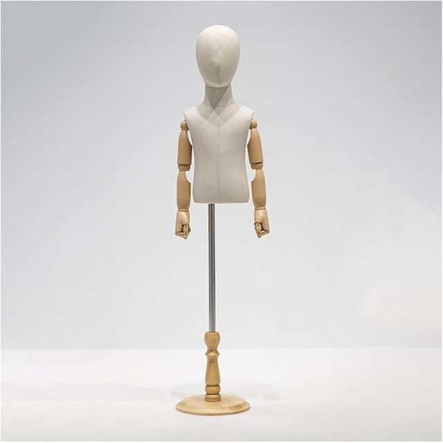 Sewing Mannequin Kid Dress Form Toddler Clothes Mannequin Torso, Adjustable Height Children's Mannequin with Wooden Base for Apparel Scarf Window Shop Display