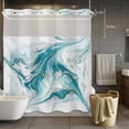 thumbnail image 5 of No Hook White Teal Marble Shower Curtain with Snap in Liner Set, Modern Abstract Art Marble Fluid Waterproof Fabric Bathroom Curtains with See Through Top Window, Hotel Style Standard 72 x 72 Inch, 5 of 9