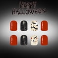 thumbnail image 6 of Halloween Press On Nails Short 24Pcs, Orange Black Glitter Fake Nails with Skull Skeleton Pattern, Reusable Glossy False Nail Tips for Women, Spooky Party Artificial Nails Set, 6 of 9