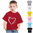 thumbnail image 1 of Zwiiyzr Hauts d'Été Garçons Filles Tout-Petits Enfants Tendance Mignon Couleur Unie Col Rond Saint-Valentin Imprimé Cœur Manches Courtes Rouge, 1 of 1