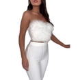 thumbnail image 2 of PENGXIANG Haut Court en Plumes pour Femmes, Haut en Fausse Fourrure à Bretelles Spaghetti, Haut Court Tube, Tenue de Soirée Boîte de Nuit, 2 of 5
