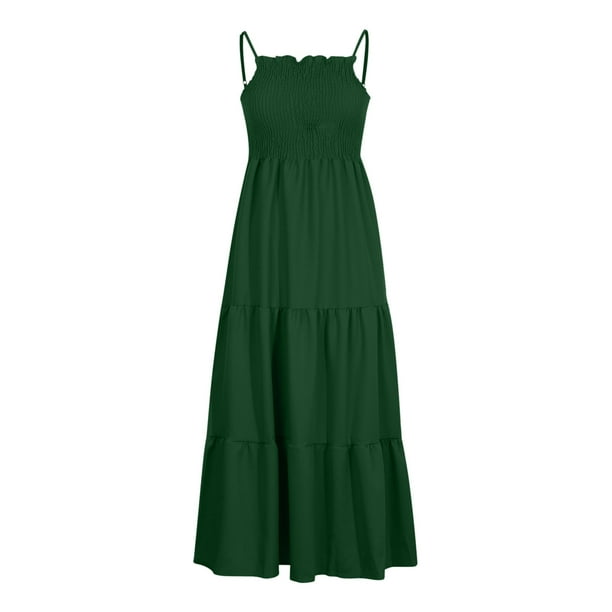 Odeerbi Dresses for Women Maxi Dress Boho Dress Strap Tiered Long Beach Sun  Sleeveless Solid Dress Navy - Walmart Business Supplies