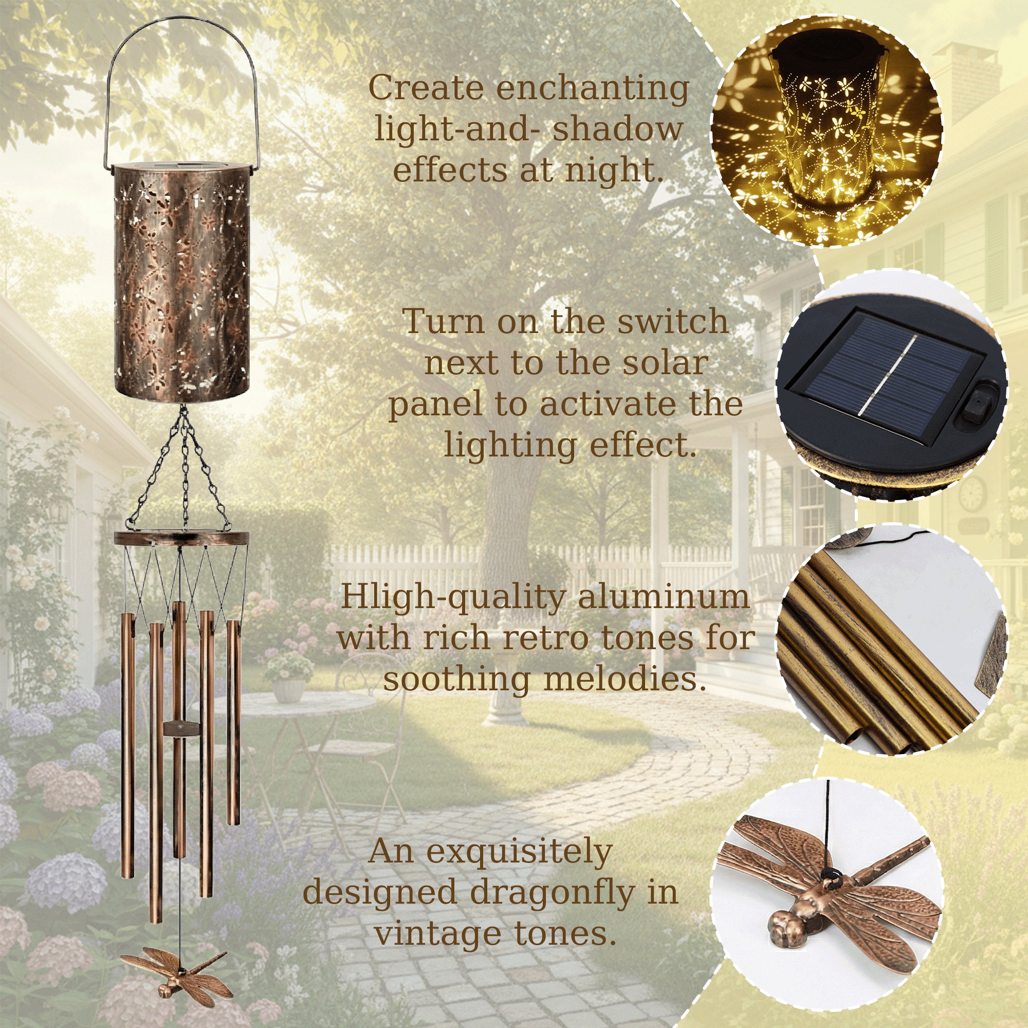 KEYAHAPPY Solar Wind Chimes for Outside, Windchimes Outdoors Solar Powered Lights for Garden Decor, Memorial Wind Chimes for Patio Porch Lawn Yard Decorations Outdoor, Dragonfly