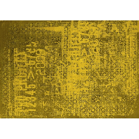 Ahgly Company Machine Washable Indoor Rectangle Oriental Yellow Industrial Area Rugs, 2' x 5'