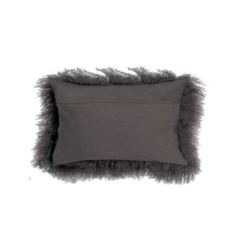 Dark Grey Color Real Mongolian Lamb Fur Pillow, Includes Pillow Filling.  12 Inch X 20 Inch  Oblong - image 2 of 4