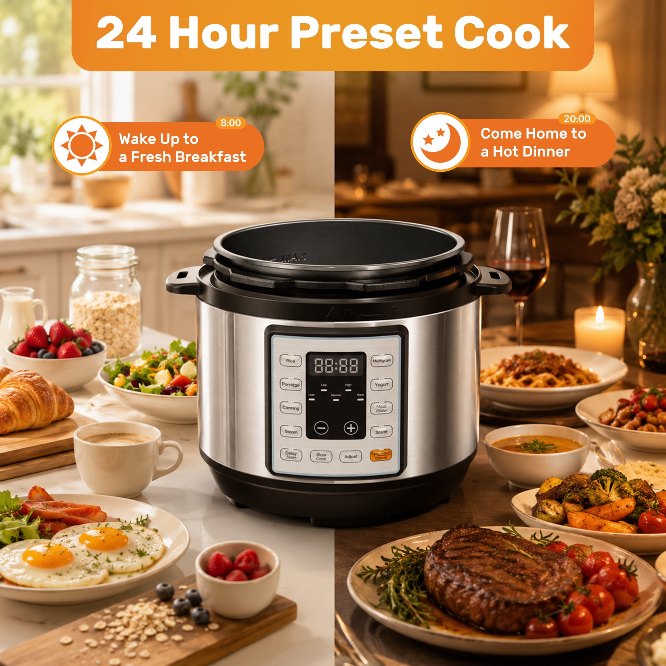 edx 3 Quart Electric pressure cooker,Multi-Function Features Stainless Steel Pot with 8 Functional Modes & Programmable Timer, Silver