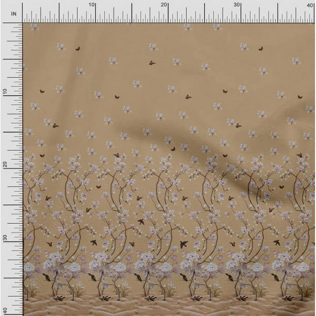 Soimoi Silk Fabric Insect,Bird & Floral Panel Printed Fabric 1 Yard 42 Inch Wide