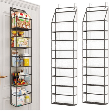 Bevtee 2 Pack over The Door Organizer, 5-Shelf over The Door Pantry Organizer, Hanging Storage with Clear Plastic Pockets, Grey