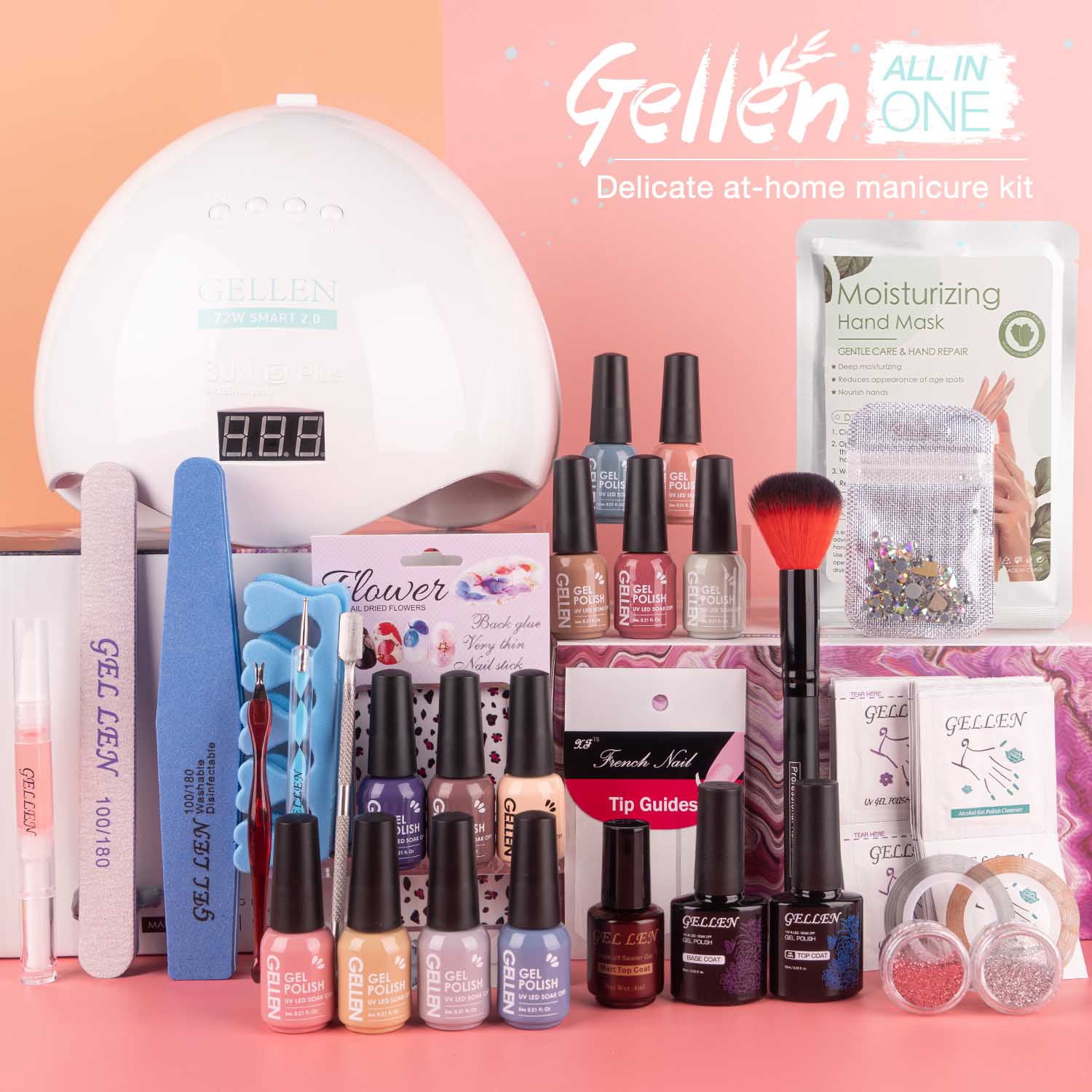 Gellen Gel Nail Polish Kit, 12 Colors Classic Nudes Gel Polish Starter Kit - with 72W UV/LED Nail Lamp & Nail Base Coat & Glossy & Matte Top Coat Salon Manicure Set