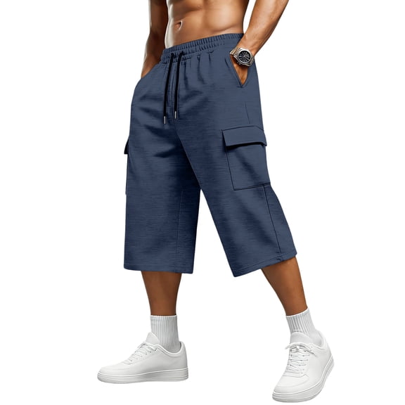 Dresfit Cargo Shorts for Men Baggy Long Shorts 2026 Summer Drawstring Multi Pockets Running Bermuda Shorts Relaxed Fit Elastic Waist Big and Tall Hiking Short Pants S