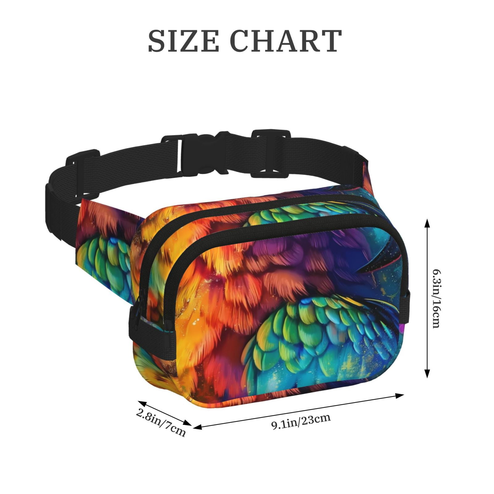 Picia Colorful Parrot Jungle Dream Print Square Double-Layer Waist Bag Mini Adjustable Waist Belt Bag Exercise Running Travel Hiking