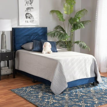 Baxton Studio Tamira Contemporary/Modern Velvet Tufted Panel Bed, Twin, Navy Blue/Black