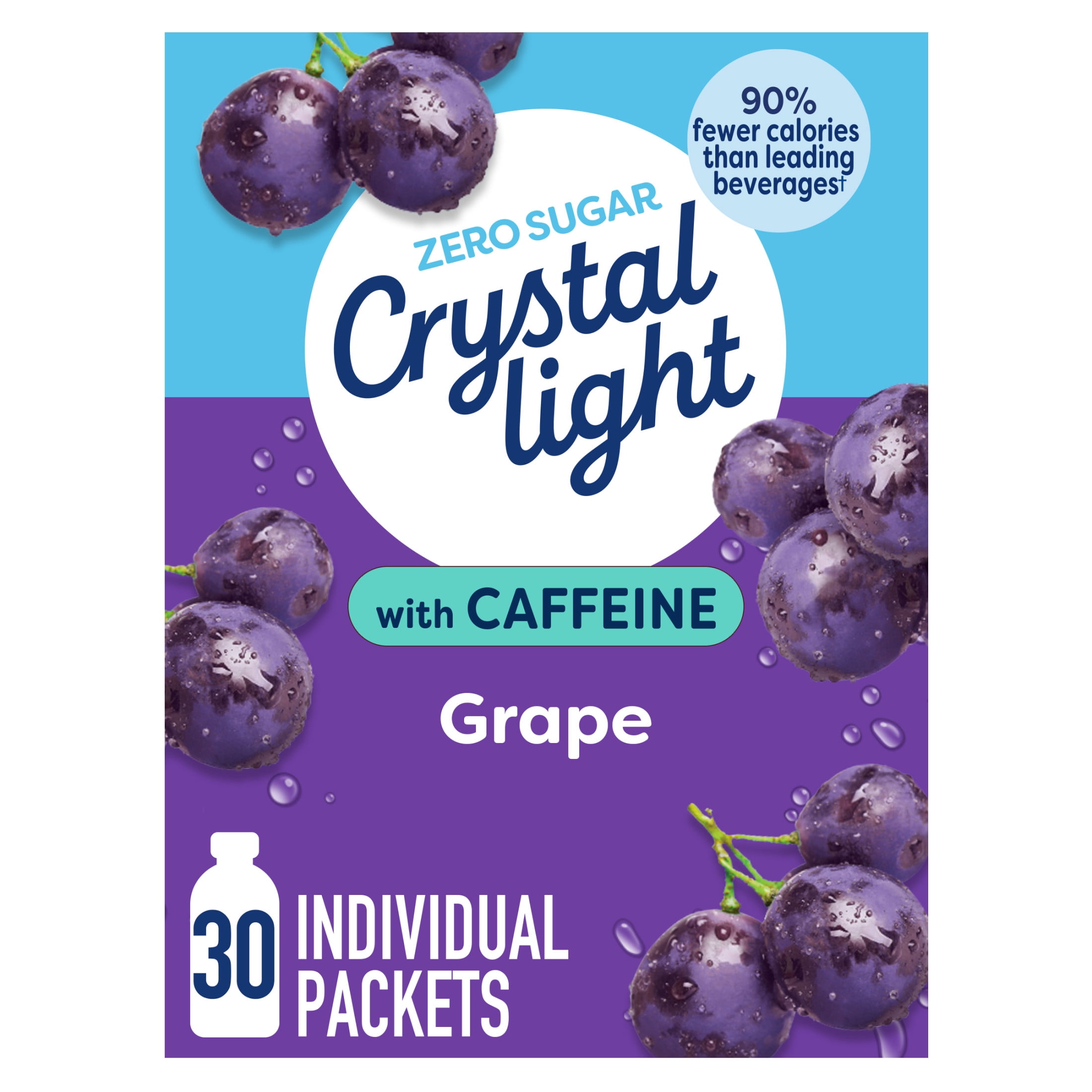 (2 pack) Crystal Light Drink Mix with Caffeine, 30 Packets, for Convenient On-the-Go Flavorful Hydration, Grape Natural Flavor with Other Natural Flavor, Zero Sugar, 3.35 oz