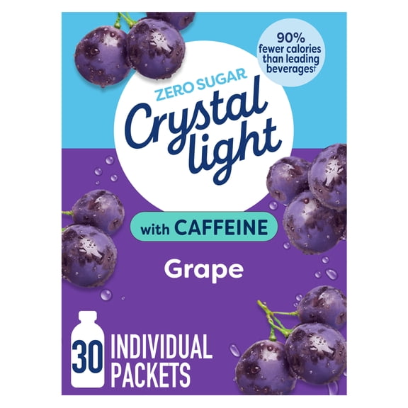 Crystal Light Grape Naturally Flavored with Other Natural Flavor Powdered Drink Mix with Caffeine, 30 Count On-the-Go Packets