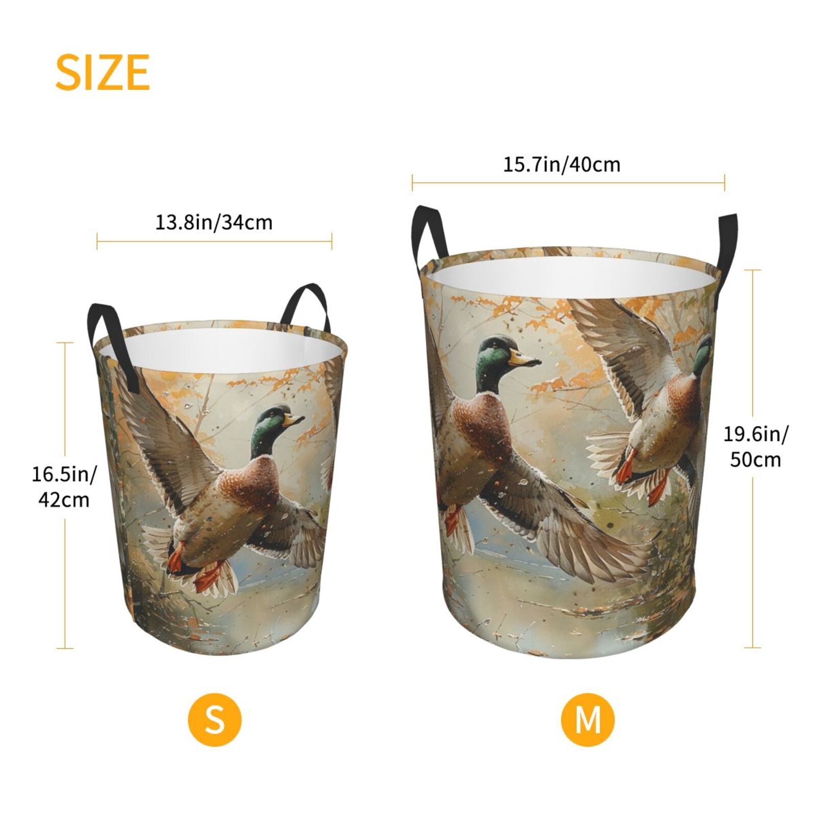 Mallards Duck Cute Hunting Vintage Foldable Laundry Hamper with Handle Storage Basket for Clothes Toys & Organizing