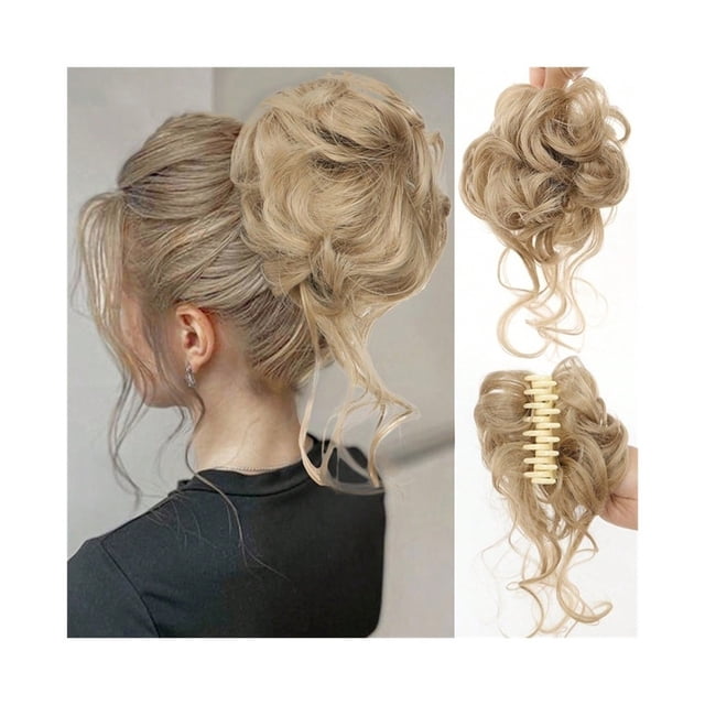 Synthetic Curly Wavy Hair Bun Messy Curly Chignon Claw Clip in Ponytail Hair Extension