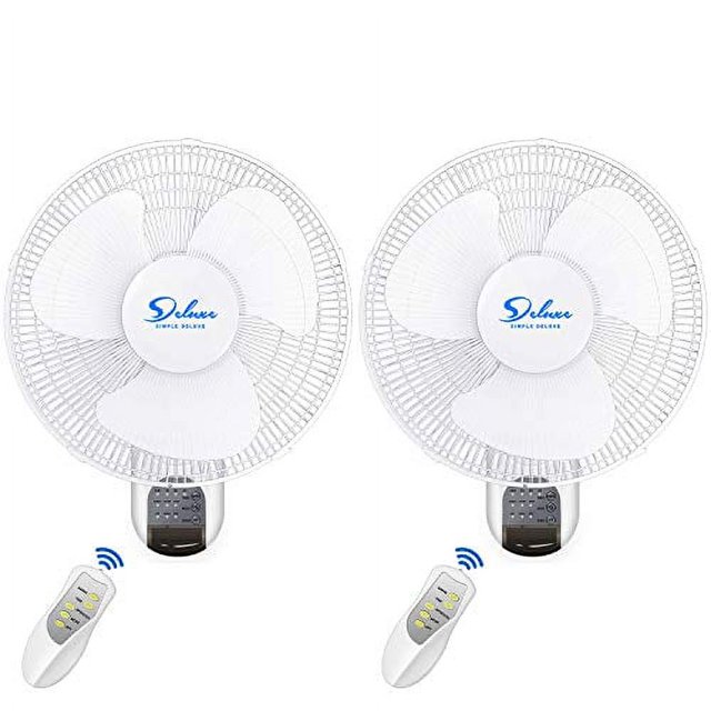 Simple Deluxe Ventilateur Mural Numérique 16 Pouces Télécommande 3 Modes Oscillants, 2 Pack, Blanc, 1 Pack