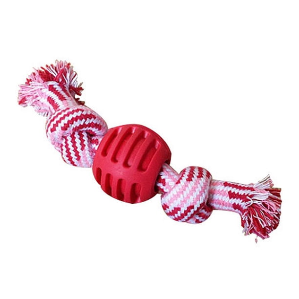 Juguete para limpiar dientes resistente a mordeduras de cuerda de algodón con bola de nudo doble para perros (rojo) Likrtyny Para estrenar