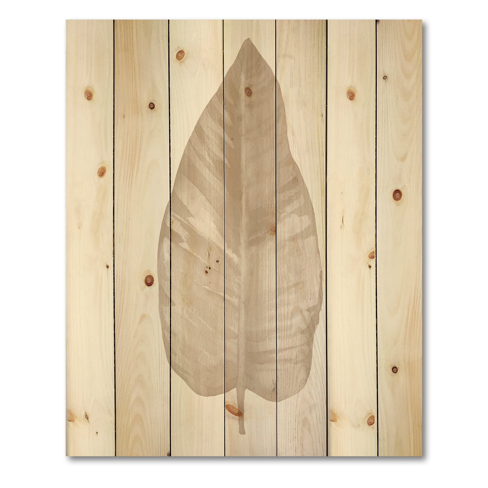 Designart 'Dried Leaf Plant Beige On White Background' Traditional Print on Natural Pine Wood