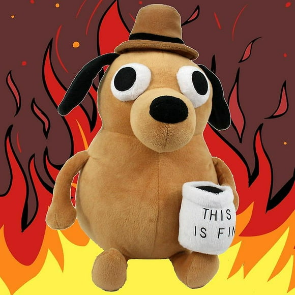 22cm This Is Fine Meme Dog Plush Coffee Cup Stuffed Plush Toy