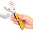 thumbnail image 2 of 1 Pack Outdoor Camping Multi-purpose Dinning Knife, Stainless Steel Detachable Dinning Spoon, Camping Combination Tableware, Including Camping Fork, Knife, Spoon and Bottle Opener (Yellow), 2 of 8