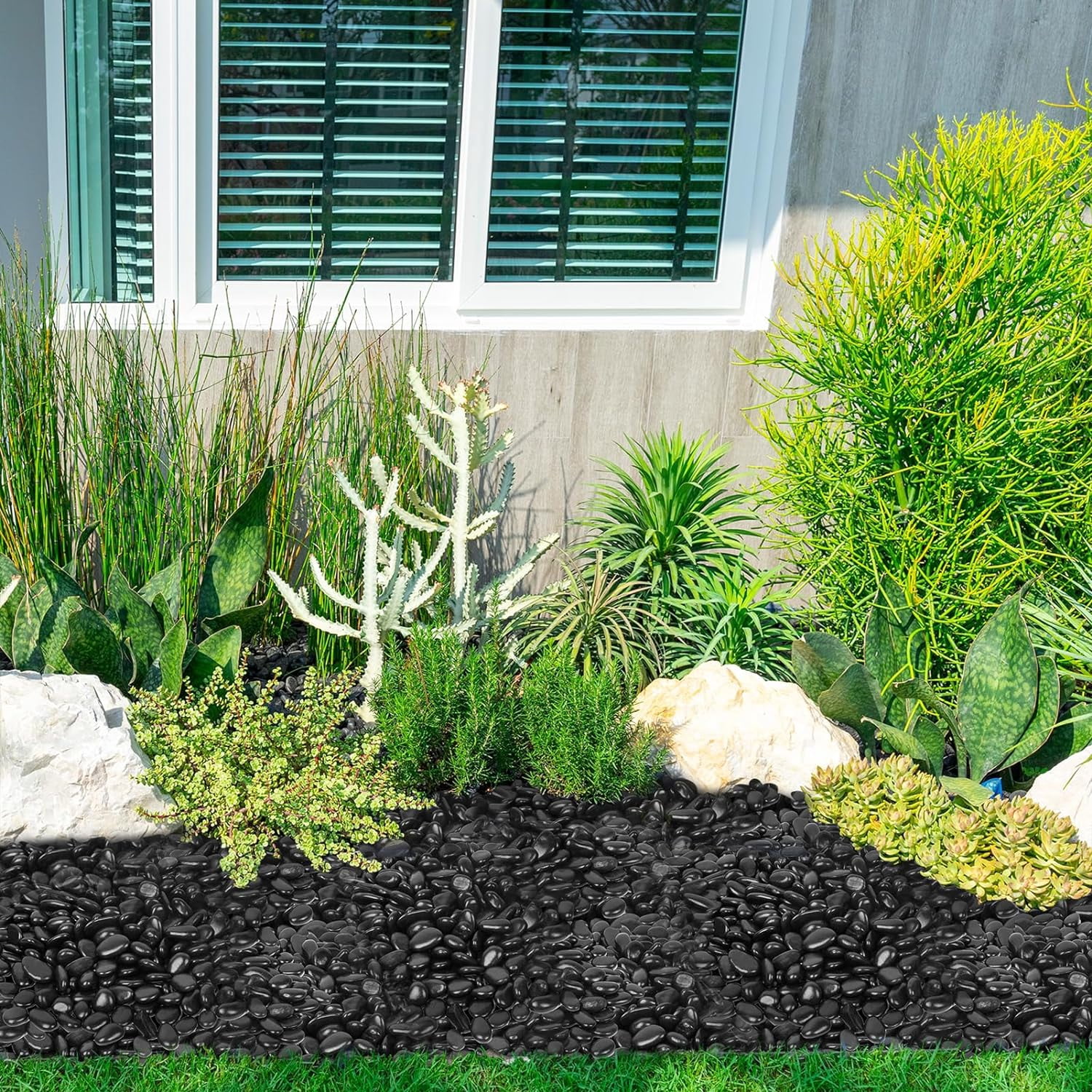 Gaspro 30lbs Black River Rocks, Decorative Stones for Walkways, Outdoor Landscaping, Garden, Yard, 1 to 2 Inch, Black Polished Pebbles