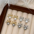 thumbnail image 6 of Pearl Bow Earrings for Women Elegant Rhinestone Dangle Holiday Jewelry Christmas Party Drop Earrings, 6 of 7